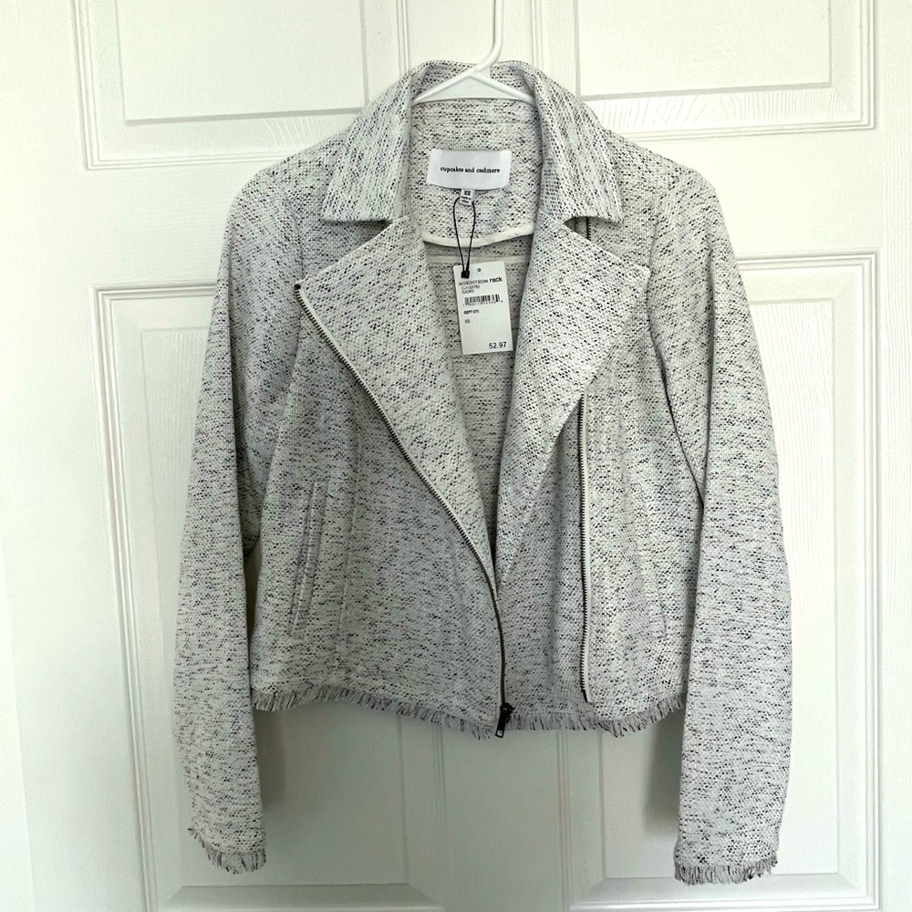 NWT Cupcakes and Cashmere asymmetrical tweed moto jacket